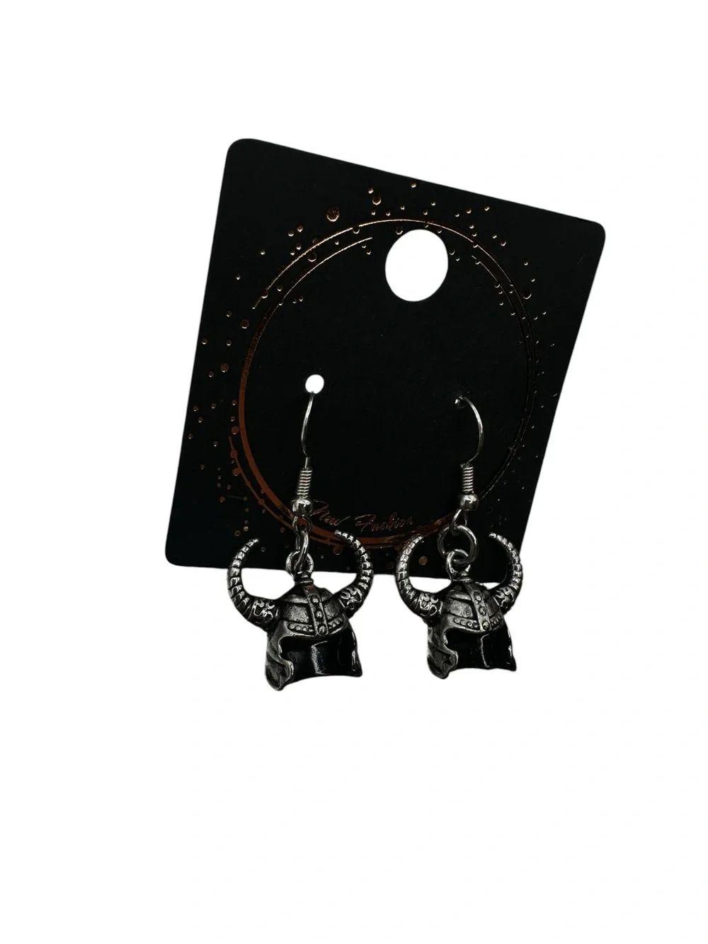 Viking Horn Helmet Dangle Earrings - Silver Black